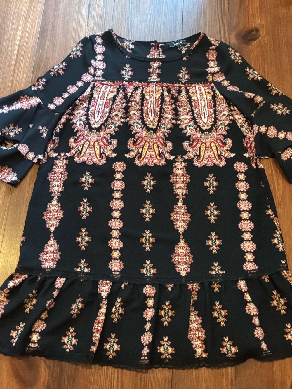 Ladies Lux II Black Floral Dress Size 8